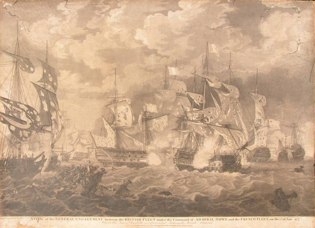 Mezzotint - A View of the General Engagement between the British Fleet under the Command of Admiral Howe, and the French Fleet, on the 1st of Jun 1794 - Elmes